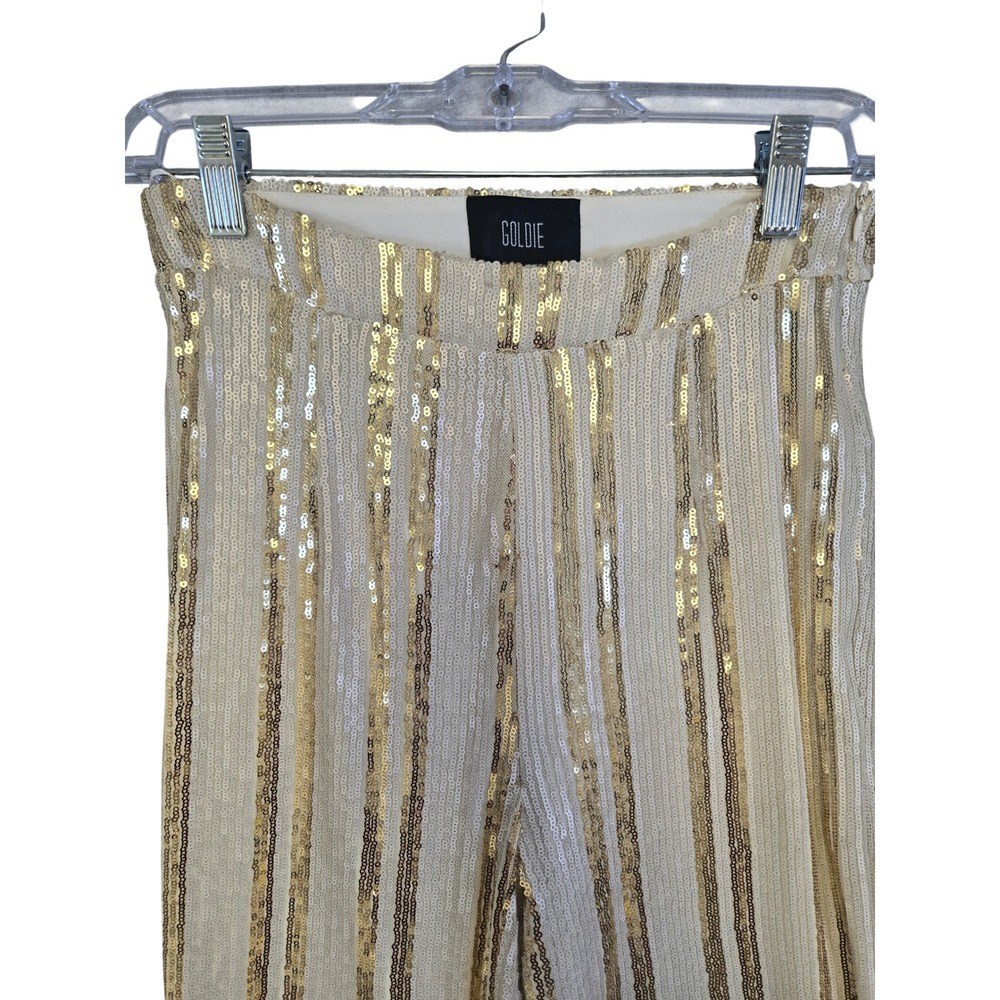 Goldie Womens‎ XS Gold Sequin Striped Wide Leg Pants Glam Holiday Party